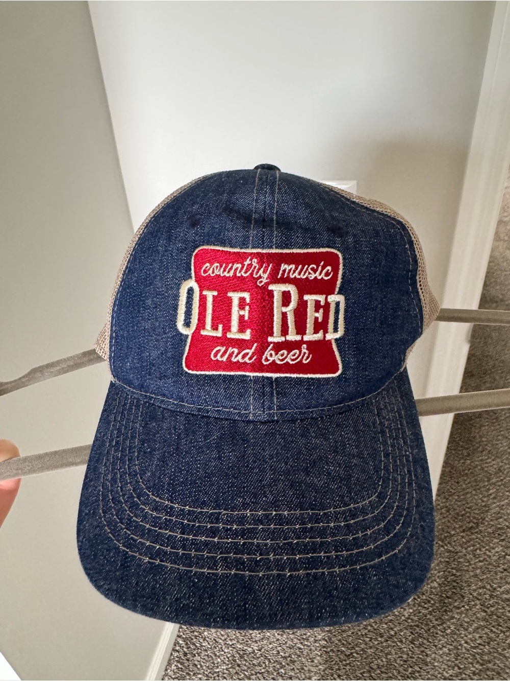Ole Red Denim Trucker Hat - Navy with Red Patch